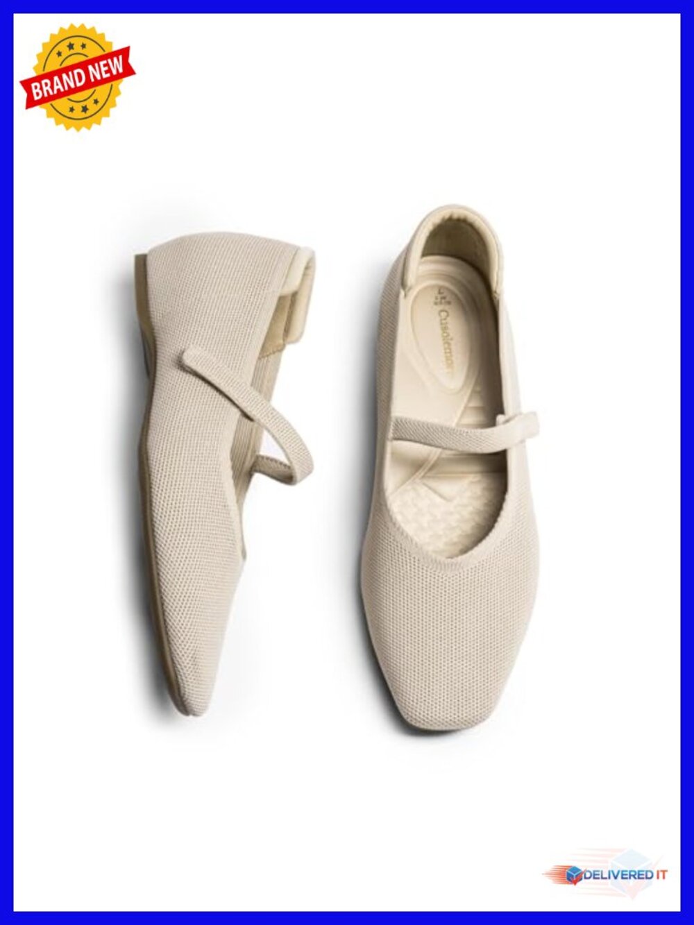 Mary Jane Flat Shoes with Arch Support, Concealed Low Wedge Heel, Knit Upper,